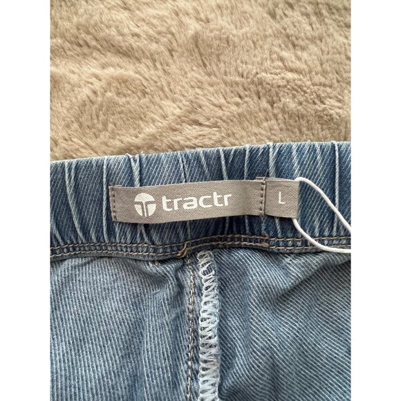 Tractr Womens Indigo-Dyed Wide-Leg Denim Pants With Drawstring Waist & Frayed Po - Picture 4 of 8